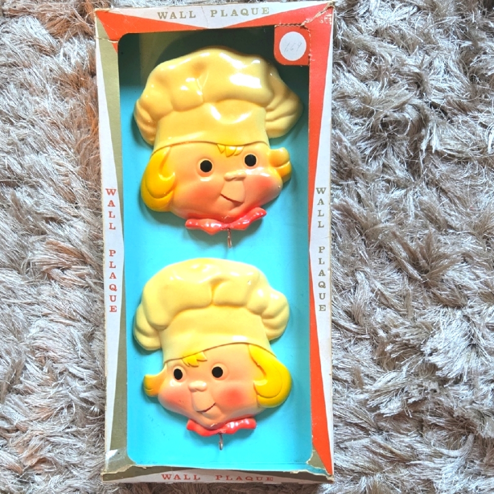 Vintage Chalkware Chef Wall Plaques